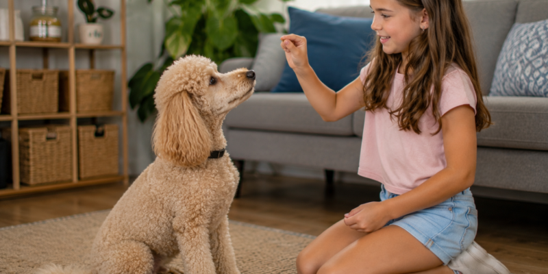 poodle and child