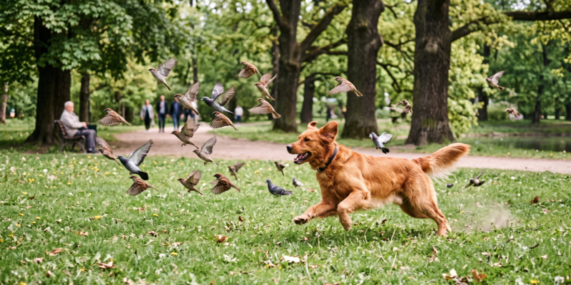 dog chasing bird